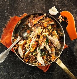 Fried rice med kyckling, svamp och pumpa