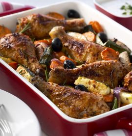 KRYDDADE KYCKLINGBEN I UGN med ugnsbakade grönsaker