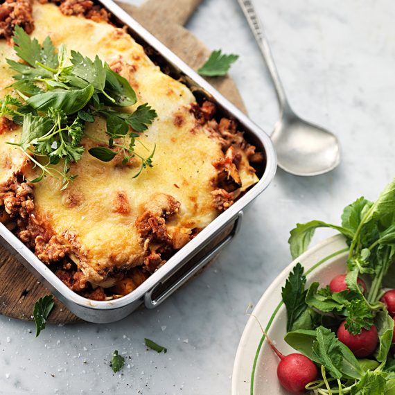 Kycklinglasagne med vitlök och rotfrukter