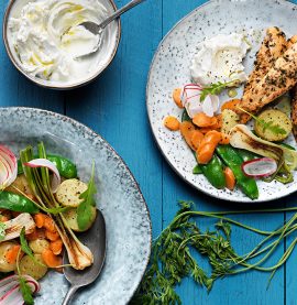 ÖRTSTEKTA SMÅ & FINA MINUTFILÉER med vårsallad och getostcrème