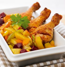 Drumsticks med ugnsbakade rotfrukter