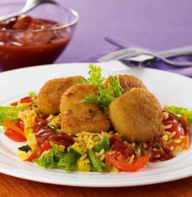 Nuggets med salsa & kryddigt ris