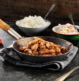 Kryddstekt strimlad lårfilé med ris och Indisk raita