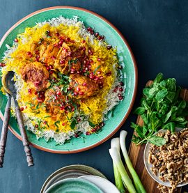 Persisk kyckling med saffransris och granatäpple