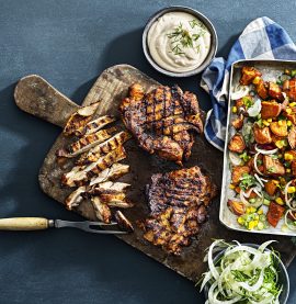 BBQ KYCKLINGSTEAK AMERICAN med rostad sötpotatis – Kronfågel